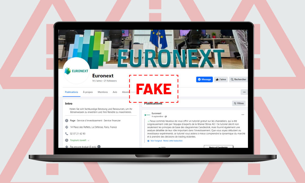 Warning for fake social media accounts Euronext