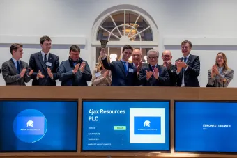CEO of Ajax Resources rings bell to celebrate listing on Euronext Growth