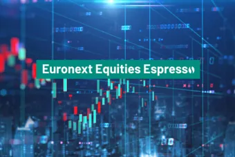 Euronext Equities Espresso text on a graphic background representing market liquidity captured in a chart